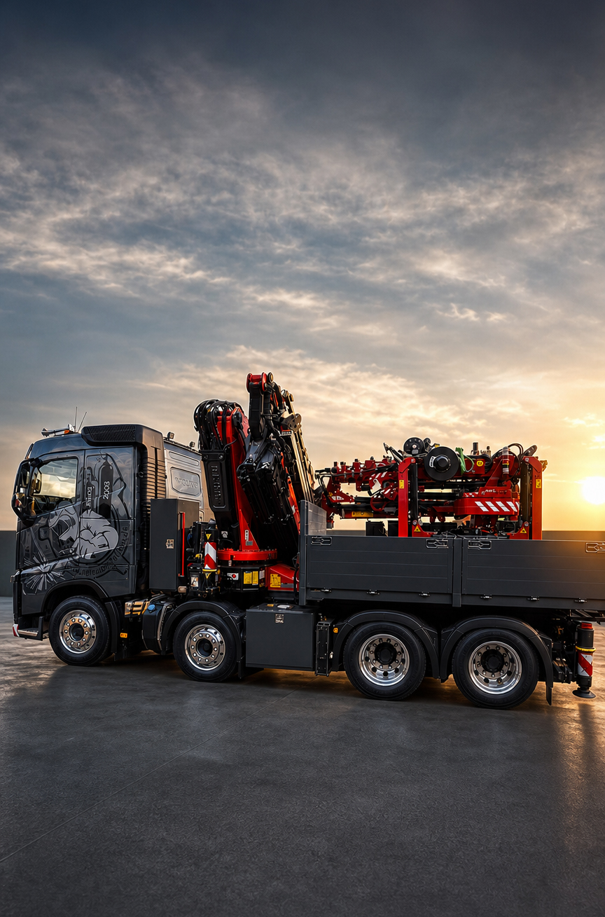 LKW mit Ladekran beim Transport in Berlin und Brandenburg